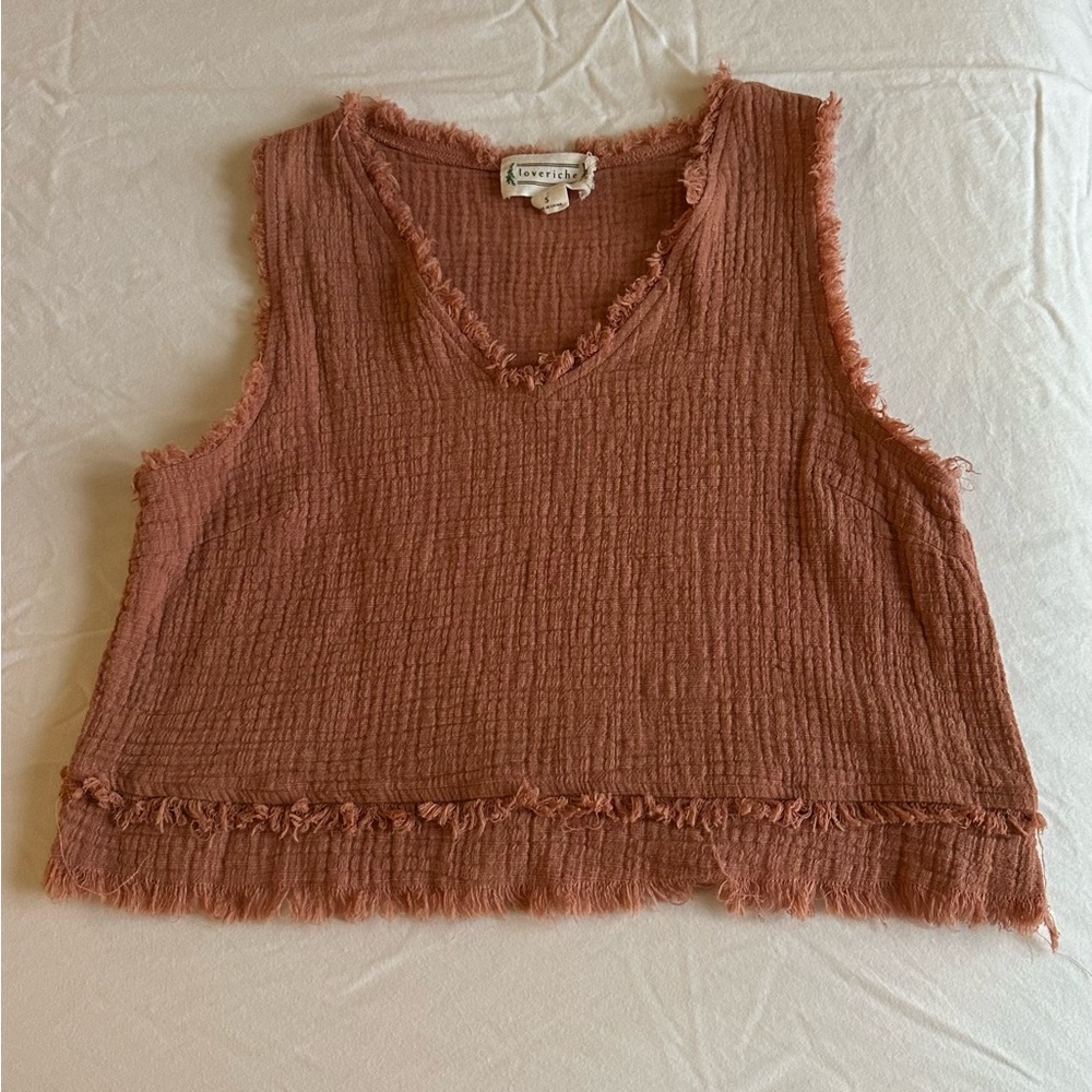 Cropped Tank Top, Fringe, 100% Cotton